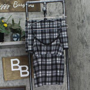 NEW Pillow Talk Womens 2-Piece Lace Trim Plaid Pajama Set Black Multi M